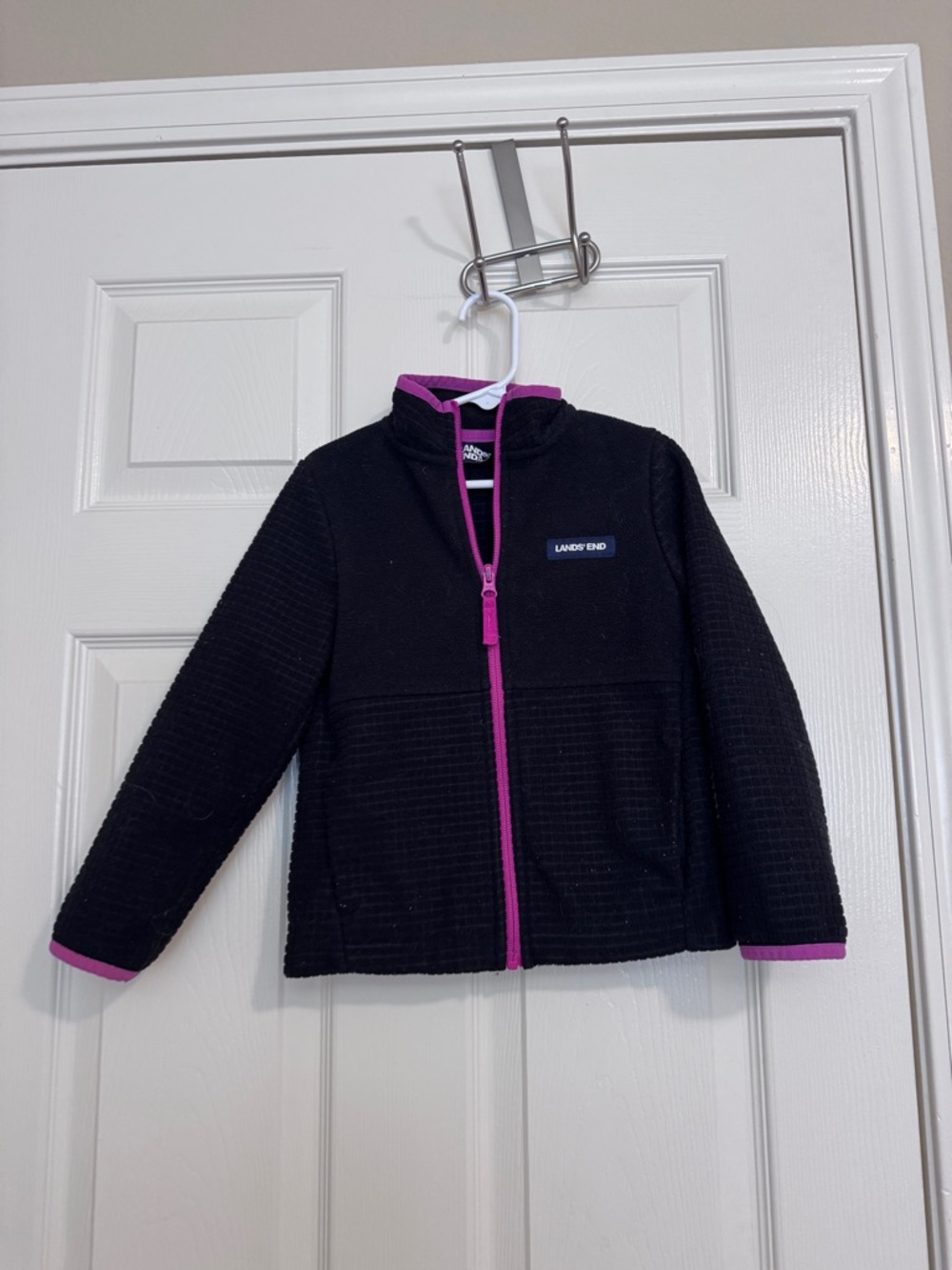 Girls Lands' End Black Fleece Jacket with Pink Trim Size XS
